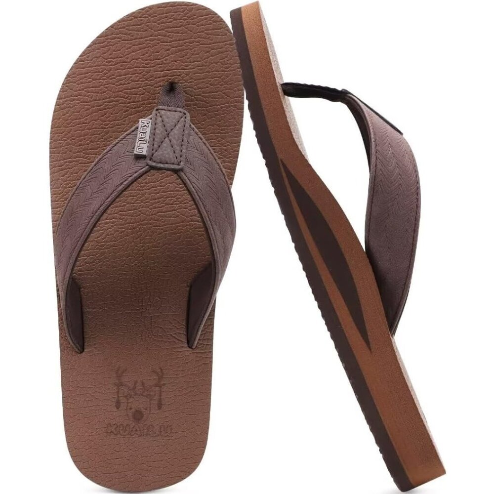 〽️ Men's Flip Flop Sandal Coffee Leather Slip On Arch Support Comfort Shoes